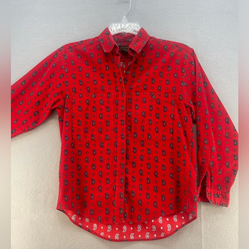 Vintage Eddie Bauer Red Corduroy Paisley Button Down Shirt Women’s Size 8 - Picture 14 of 16